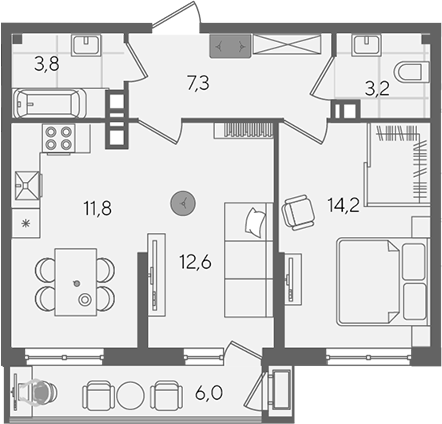 2-комн. квартира, 52.9 м² в ЖК Рекорд — фото 2