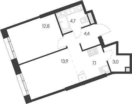 2-комн., 45.9 м², 18/30 этаж, ЖК «Родина Переделкино»