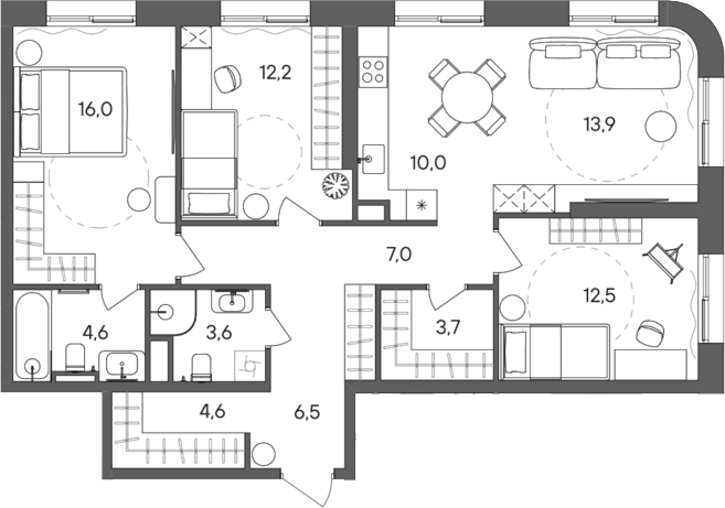 4+ комнаты, 94.6 м², 7/28 этаж, ЖК «СТОУН Сокольники»