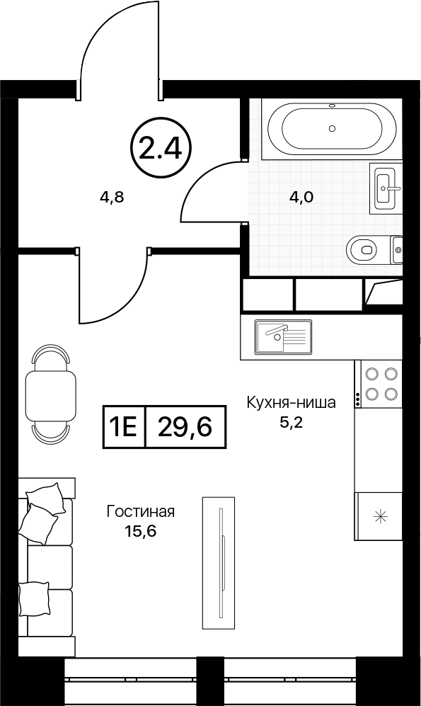 Студия, 29.6 м², 11/17 этаж, ЖК «Пушкино Град»