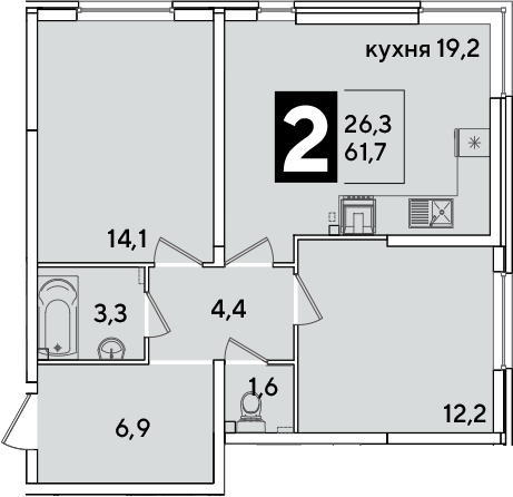 3-комн. квартира, 61.7 м² в ЖК Самолет — фото 3