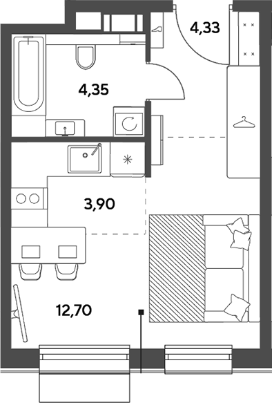 Студия, 25.28 м², 12/15 этаж, ЖК «Публицист»