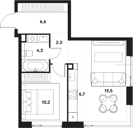 2-комн., 43.6 м², 17/30 этаж, ЖК «АЛИА»