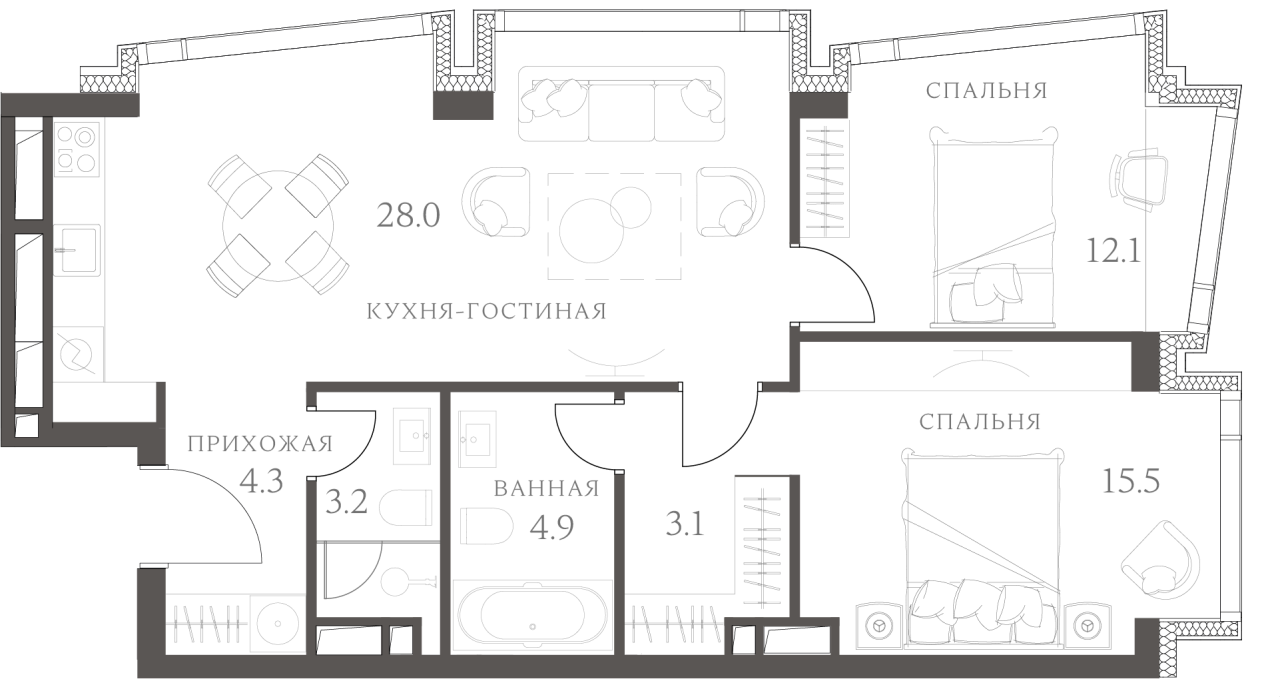 3-комн. Ахед