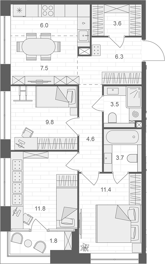 4+ комнаты, 67.3 м², 12/12 этаж, ЖК «АРТЕЛЬ»