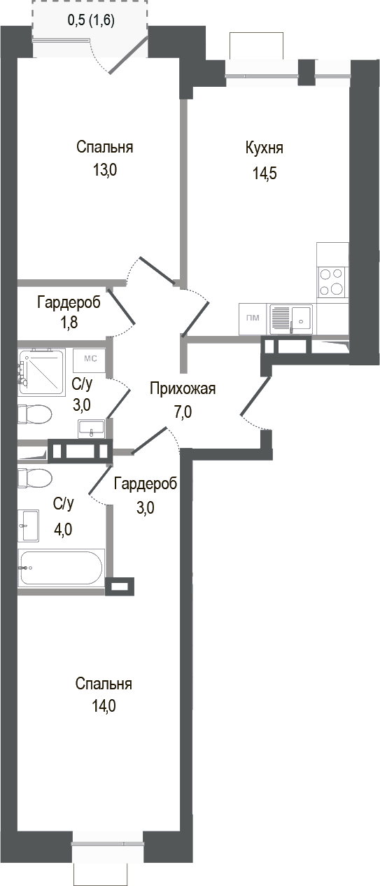2-комн., 60.3 м², 3/8 этаж, ЖК «Киноквартал»