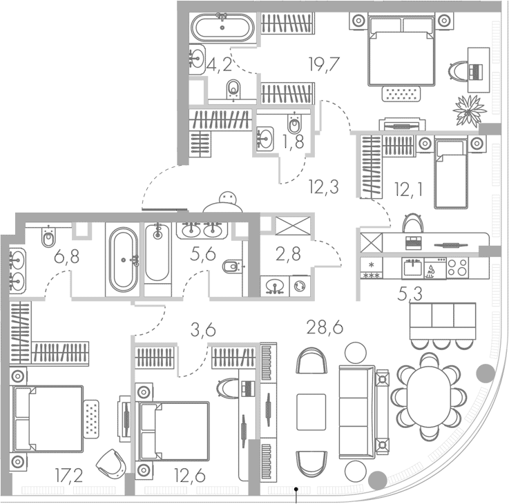 4+ комнаты, 132.6 м², 39/45 этаж, ЖК «Ривер Парк Кутузовский»