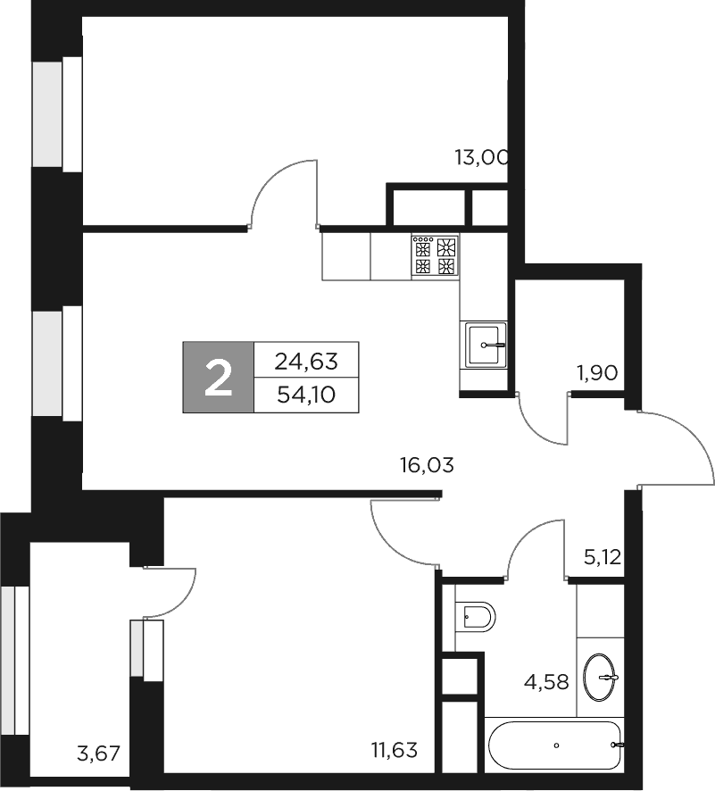 3-комн., 52.26 м², 2/9 этаж, ЖК «Восток 2»