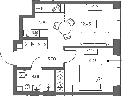 2-комн., 39.94 м², 40/49 этаж, ЖК «TATE»
