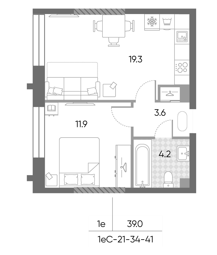 2-комн., 39 м², 39/43 этаж, ЖК «ЗилАрт»