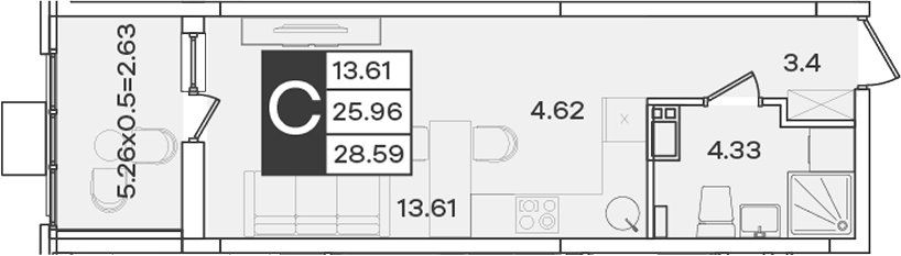 Студия, 25.96 м², 3/18 этаж, ЖК «Сюжеты»