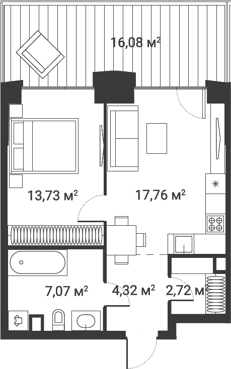 1-комн., 44.9 м², 1/28 этаж, ЖК «Первый Нагатинский»