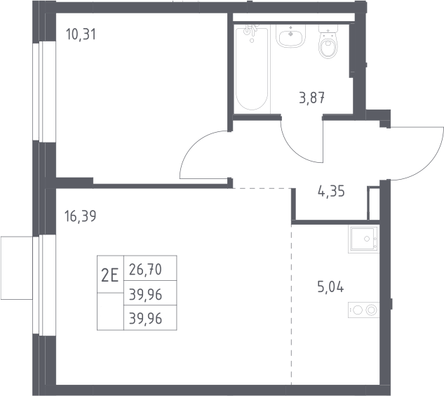 2-комн., 39.96 м², 9/9 этаж, ЖК «Подольские кварталы»