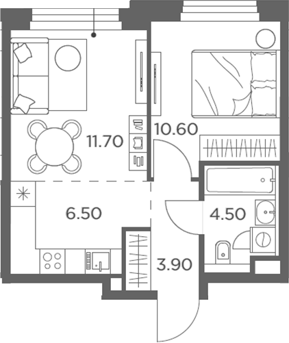 2-комн., 37.2 м², 17/20 этаж, ЖК «Белый Град»