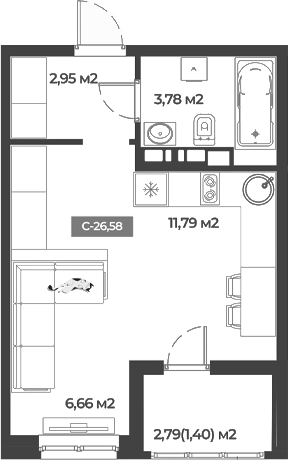 Студия, 25.18 м², 2/5 этаж, ЖК «Соловей»