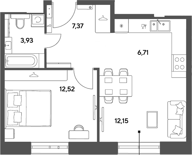 2-комн., 42.68 м², 9/9 этаж, ЖК «Публицист»