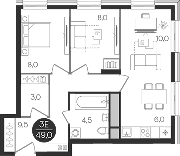 3-комн., 49 м², 7/32 этаж, ЖК «Кантемировский»