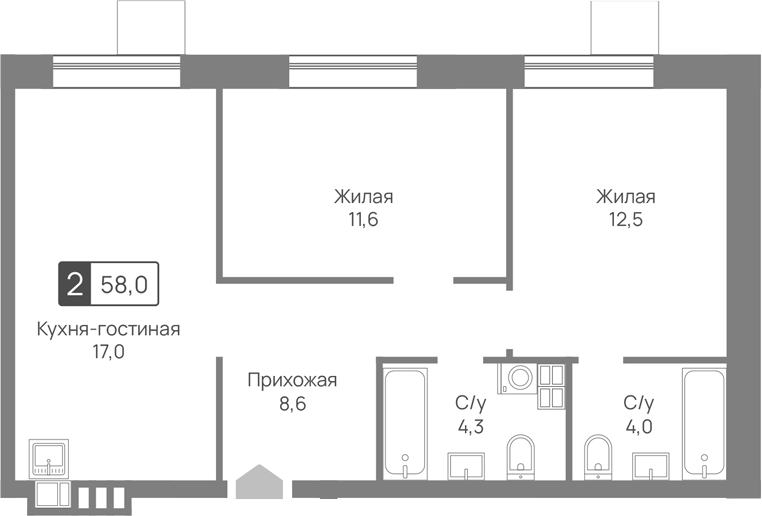 3-комн., 58 м², 4/9 этаж, ЖК «Лесная Отрада»
