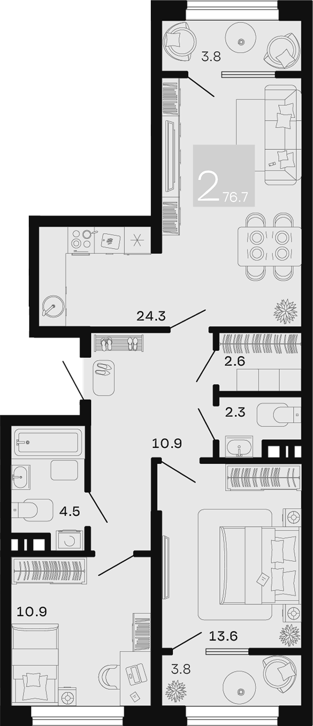 2-комн. квартира, 69.1 м² в ЖК Хозяин Морей — фото 2