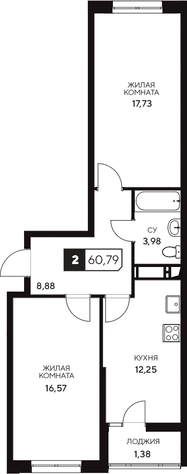 2-комн. квартира, 59.41 м² в ЖК Центральный. Гамма — фото 2