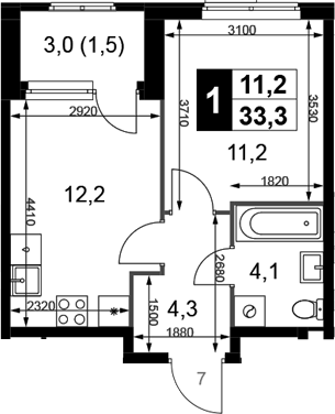 1-комн., 31.8 м², 2/10 этаж, ЖК «1-й Химкинский»