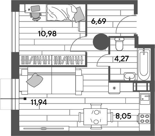2-комн., 41.93 м², 9/10 этаж, ЖК «Публицист»