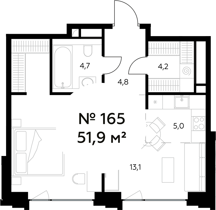 2-комн., 51.9 м², 5/7 этаж, ЖК «Монблан»