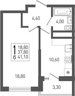 1-комн. квартира, 37.8 м² в ЖК ЖК «Кубанская Крепость» — фото 2