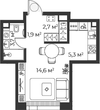 Студия, 28.2 м², 6/25 этаж, ЖК «Веер»