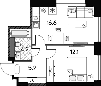 2-комн., 38.8 м², 21/43 этаж, ЖК «МАРК»