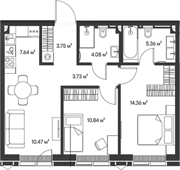 3-комн., 60.23 м², 14/47 этаж, ЖК «Джойс»