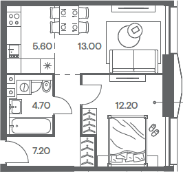 2-комн., 42.7 м², 17/35 этаж, ЖК «Инджой»
