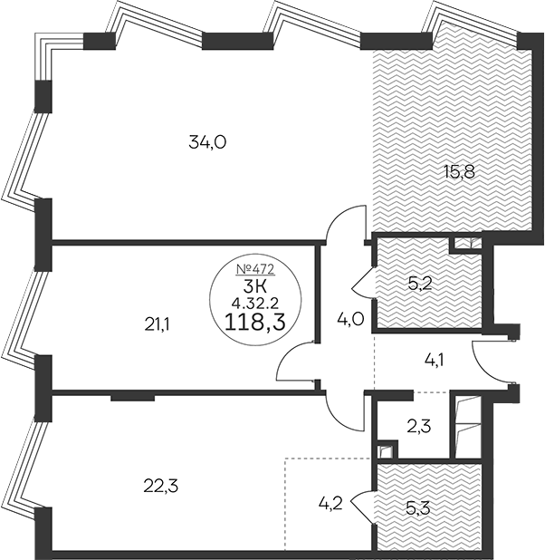 3-комн., 118.3 м², 32/33 этаж, ЖК «Клубный квартал КРЫЛАТСКАЯ 33»