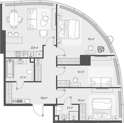 4+ комнаты, 97.1 м², 46/90 этаж, ЖК «ОНЕ»