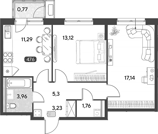 2-комн., 55.8 м², 13/21 этаж, ЖК «Космопарк»