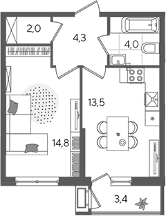 1-комн. квартира, 38.6 м² в ЖК Рекорд — фото 2