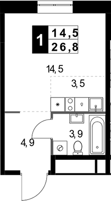 Студия, 26.8 м², 28/32 этаж, ЖК «1-й Измайловский»