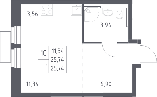 Студия, 25.74 м², 23/24 этаж, ЖК «Квартал Строгино»