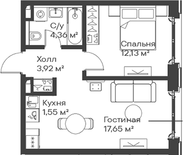 2-комн., 39.61 м², 6/15 этаж, ЖК «Сити Бэй»