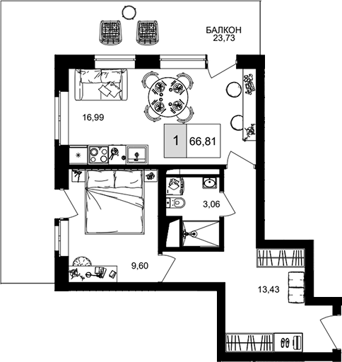 2-комн., 43.08 м², 7/8 этаж, ЖК «IT гостиничный комплекс Корсаков»