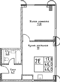 2-комн., 46 м², 17/29 этаж, ЖК «Наметкин Тауэр»