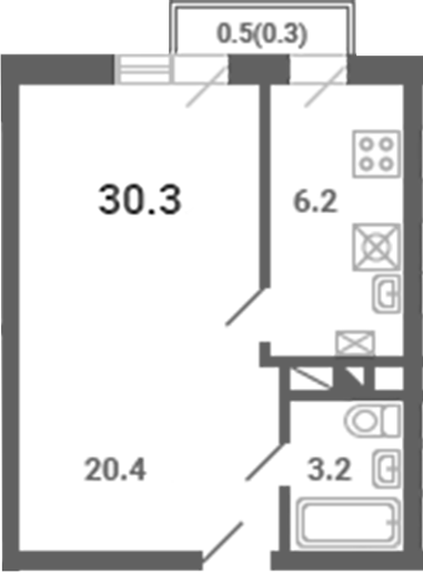 1-комн., 29.8 м², 2/4 этаж, ЖК «Южная Долина»
