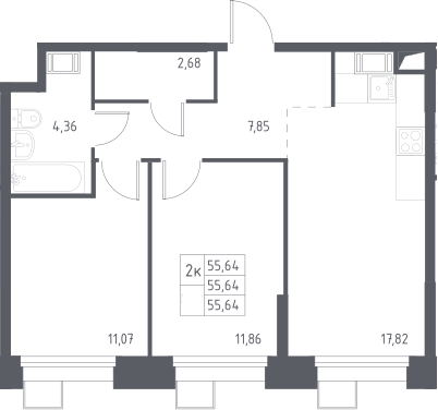 3-комн., 55.64 м², 20/23 этаж, ЖК «Тропарево Парк»