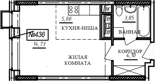 Студия, 27.7 м², 15/16 этаж, ЖК «Краснофлотский»