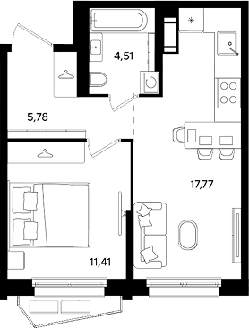 2-комн., 39.47 м², 8/18 этаж, ЖК «Парк Победы 3»