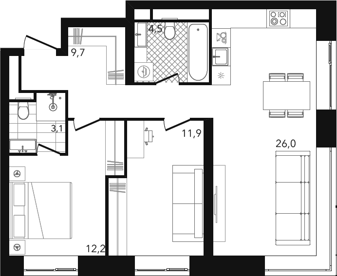 3-комн., 67.45 м², 3/26 этаж, ЖК «Репаблик»