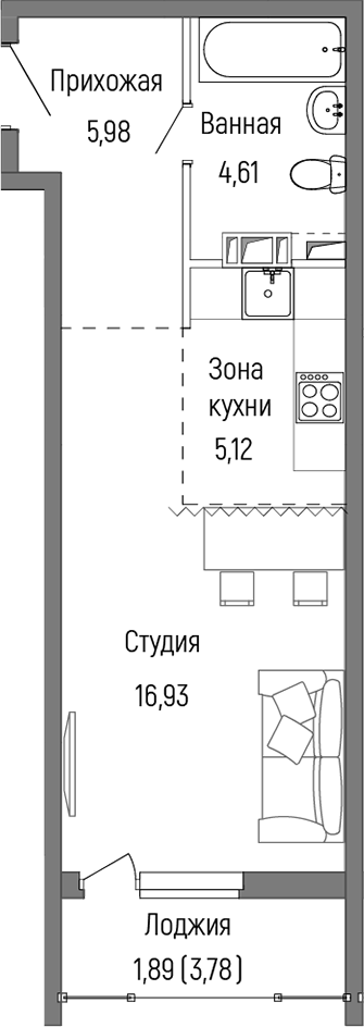 Студия, 32.64 м², 5/9 этаж, ЖК «Рига Хиллс»