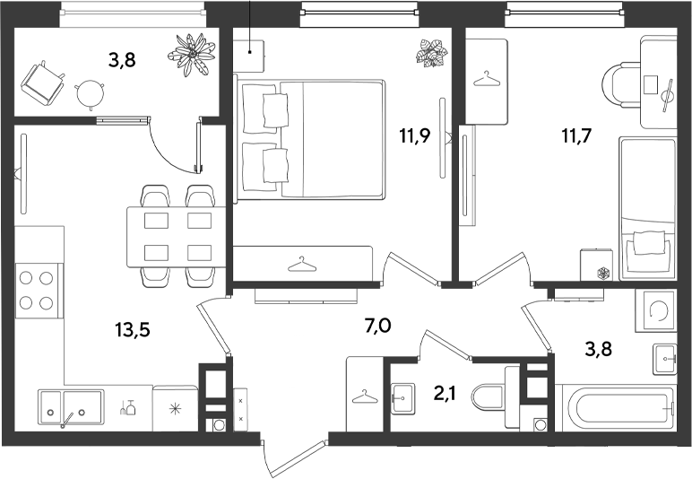 2-комн., 50 м², 8/9 этаж, ЖК «Ридз»