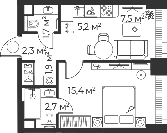 2-комн., 36.7 м², 24/71 этаж, ЖК «Веер»