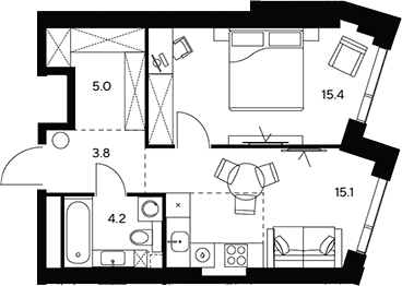 1-комн., 43.5 м², 18/46 этаж, ЖК «НЕКСУС от Аквилон»